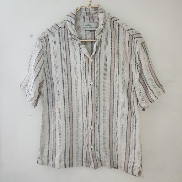 the Vacation Shirt Other - The Vacation Linen Shirt Mens Small Rayon Linen Striped Short Sleeve Button Down